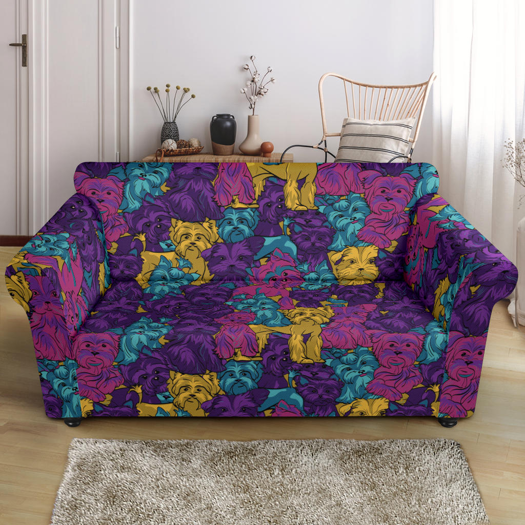 Yorkshire Terriers Print Design LKS3010 Loveseat Couch Slipcover