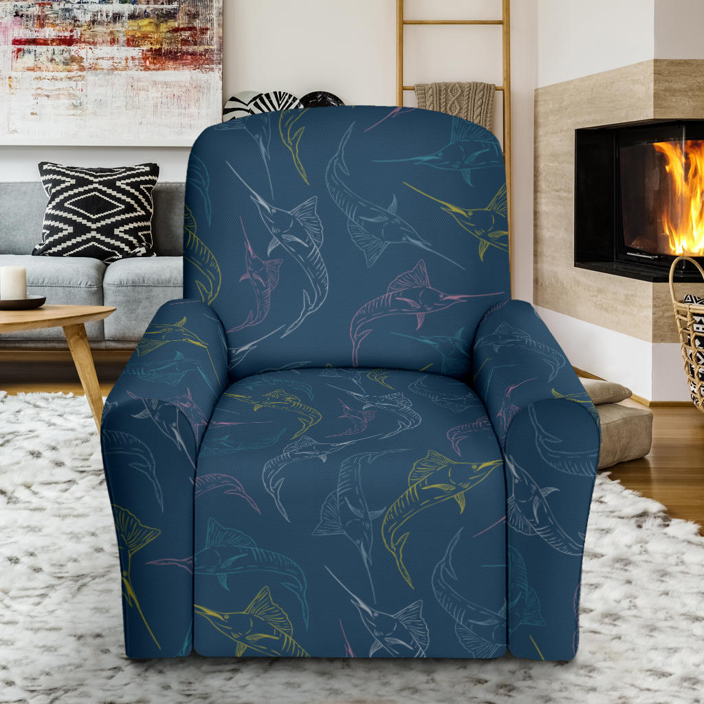 Swordfish Pattern Print Design 02 Recliner Slipcover with Pocket