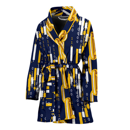 Cryptocurrency Chain Pattern Print Design 03 Women Bathrobe