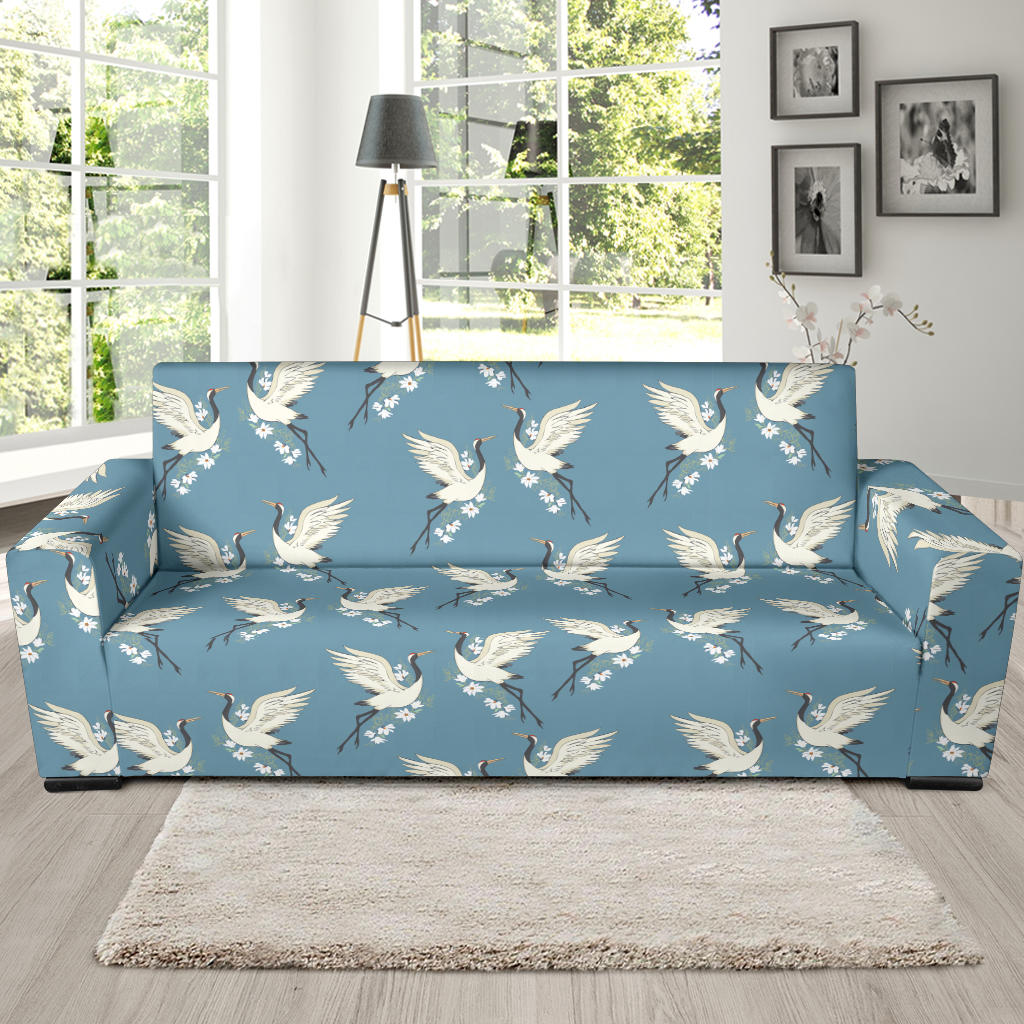 Crane Pattern Print Design 05 Sofa Slipcover