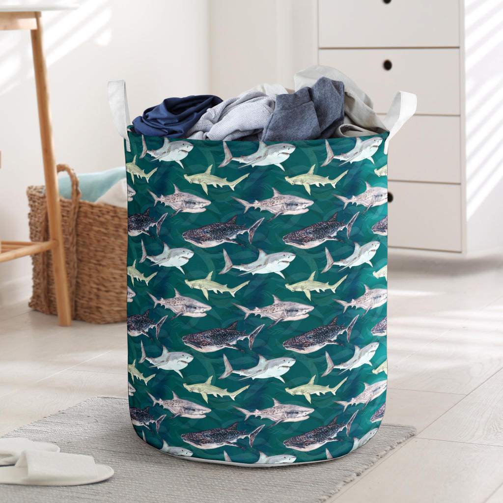 Shark Style Print Laundry Basket
