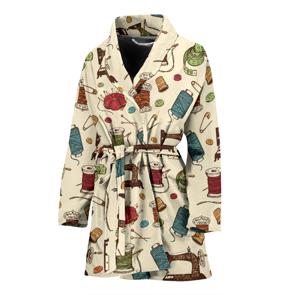 Sewing Equipment Print Design LKS303 Women Bathrobe