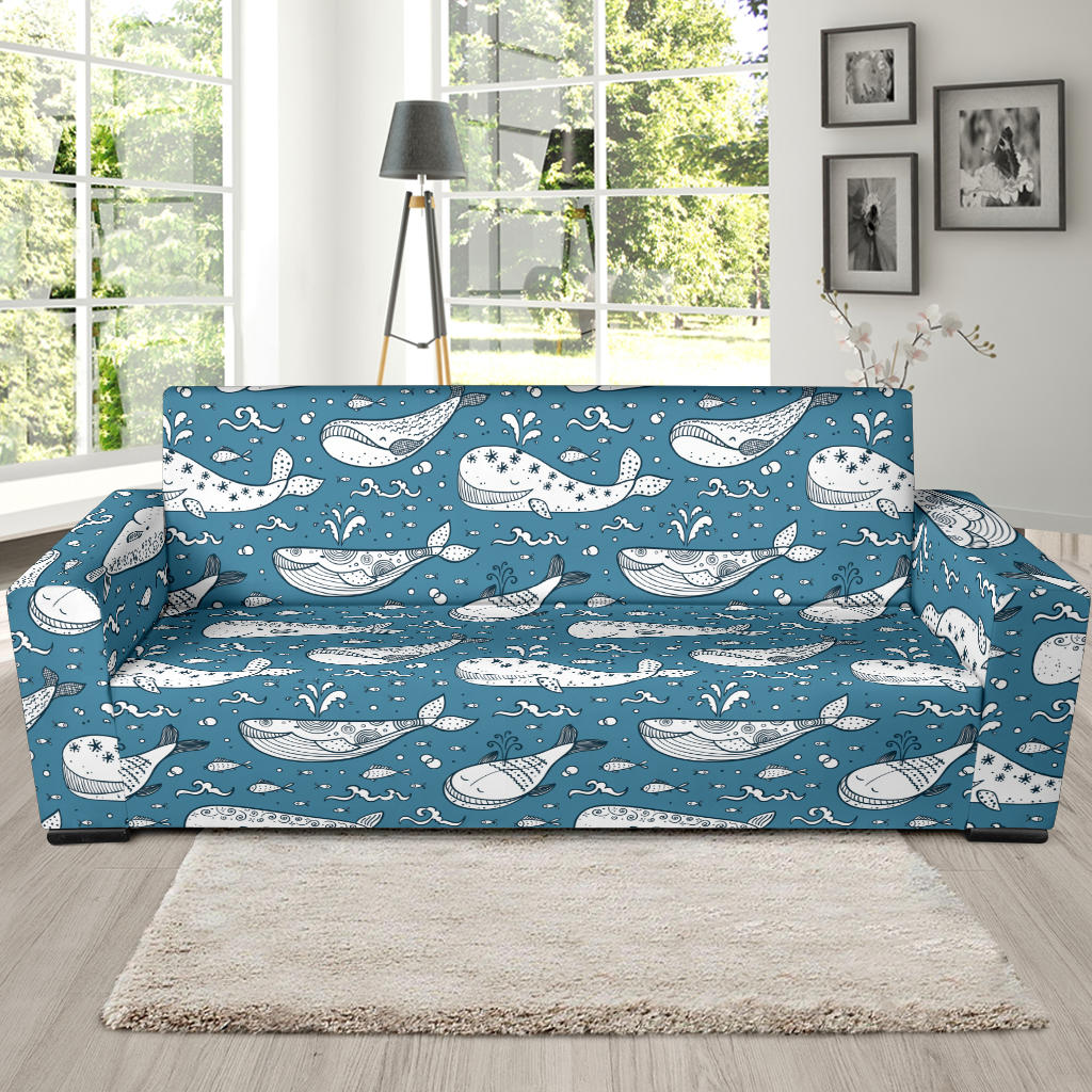 Humpback Whale Pattern Print Design 03 Sofa Slipcover