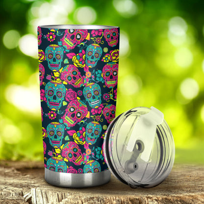 Sugar Skull Floral Design Themed Print Tumbler