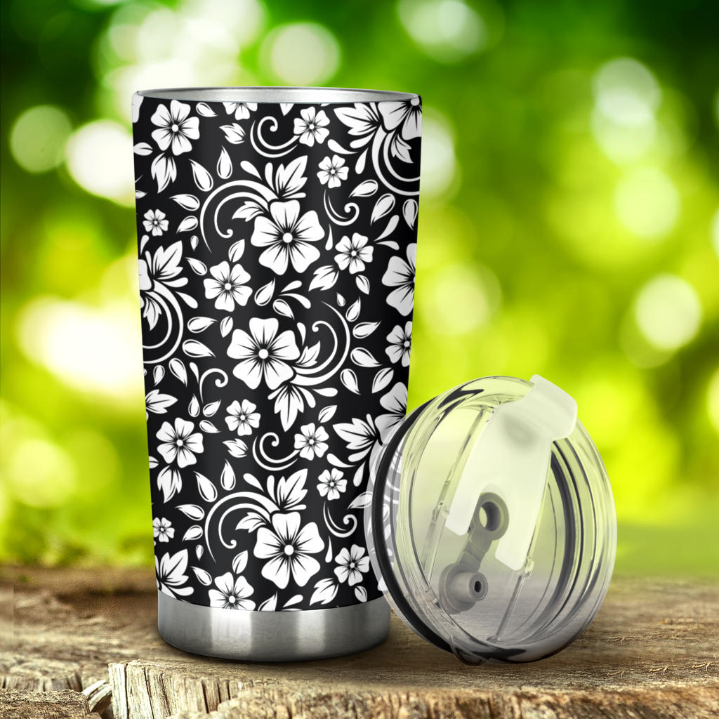Floral Black White Themed Print Tumbler