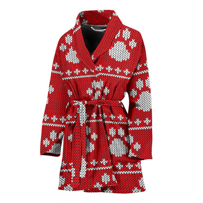Knit Paw Pattern Print Design 03 Women Bathrobe