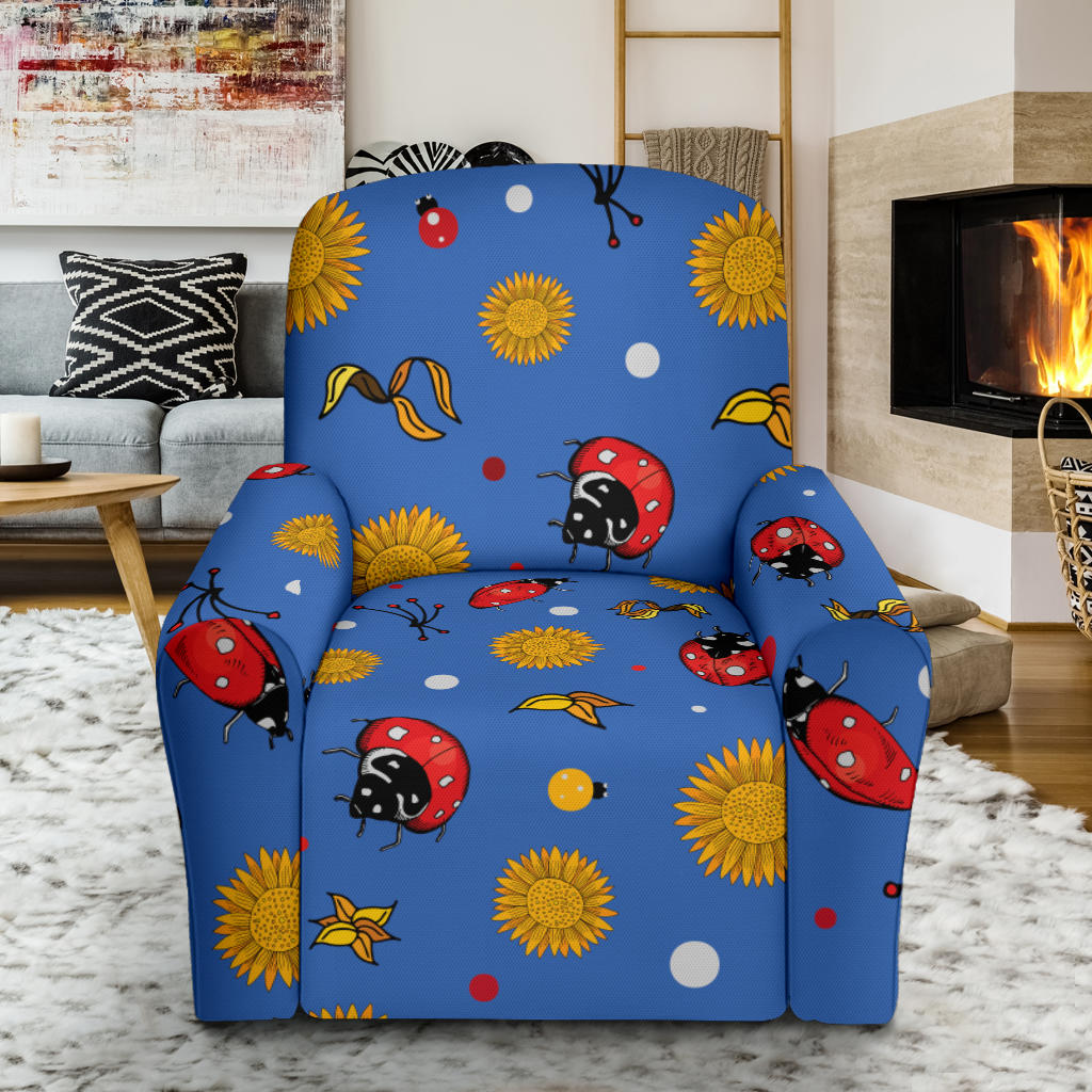 Ladybug Pattern Print Design 05 Recliner Slipcover with Pocket