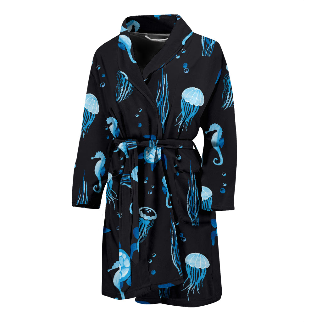 Sea Turtle Jelly Fish Sea Horse Print Design LKS3014 Men Bathrobe