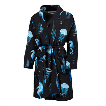 Sea Turtle Jelly Fish Sea Horse Print Design LKS3014 Men Bathrobe