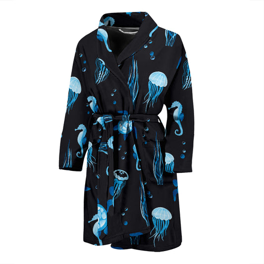 Sea Turtle Jelly Fish Sea Horse Print Design LKS3014 Men Bathrobe