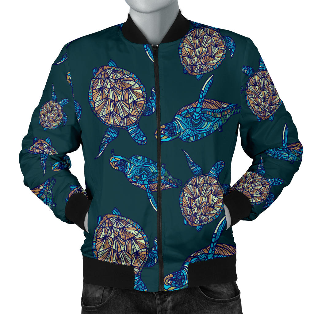Sea Turtle Hand Drawn Blue Print Men Bomber Jacket