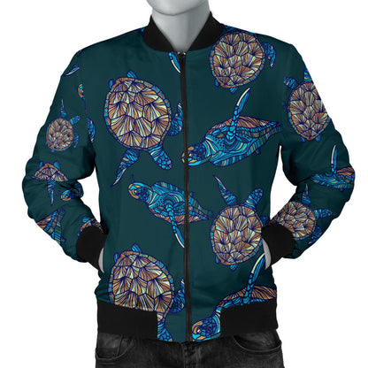 Sea Turtle Hand Drawn Blue Print Men Bomber Jacket