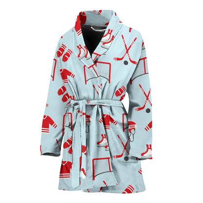Hockey Red Equipment Print Design LKS305 Women Bathrobe
