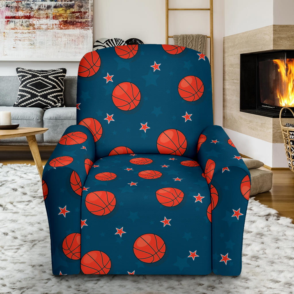 Basketball Pattern Print Design 02 Recliner Slipcover with Pocket