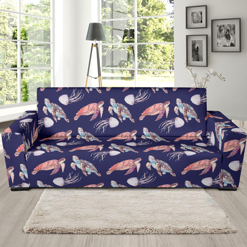 Sea Turtle With Jelly Fish Print Design LKS301 Sofa Slipcover