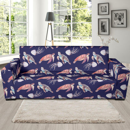 Sea Turtle With Jelly Fish Print Design LKS301 Sofa Slipcover
