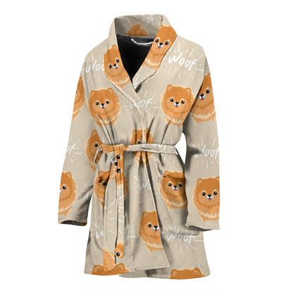 Pomeranians Pattern Print Design A04 Women Bathrobe