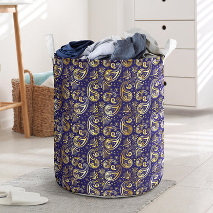 Paisley Blue Yellow Design Print Laundry Basket