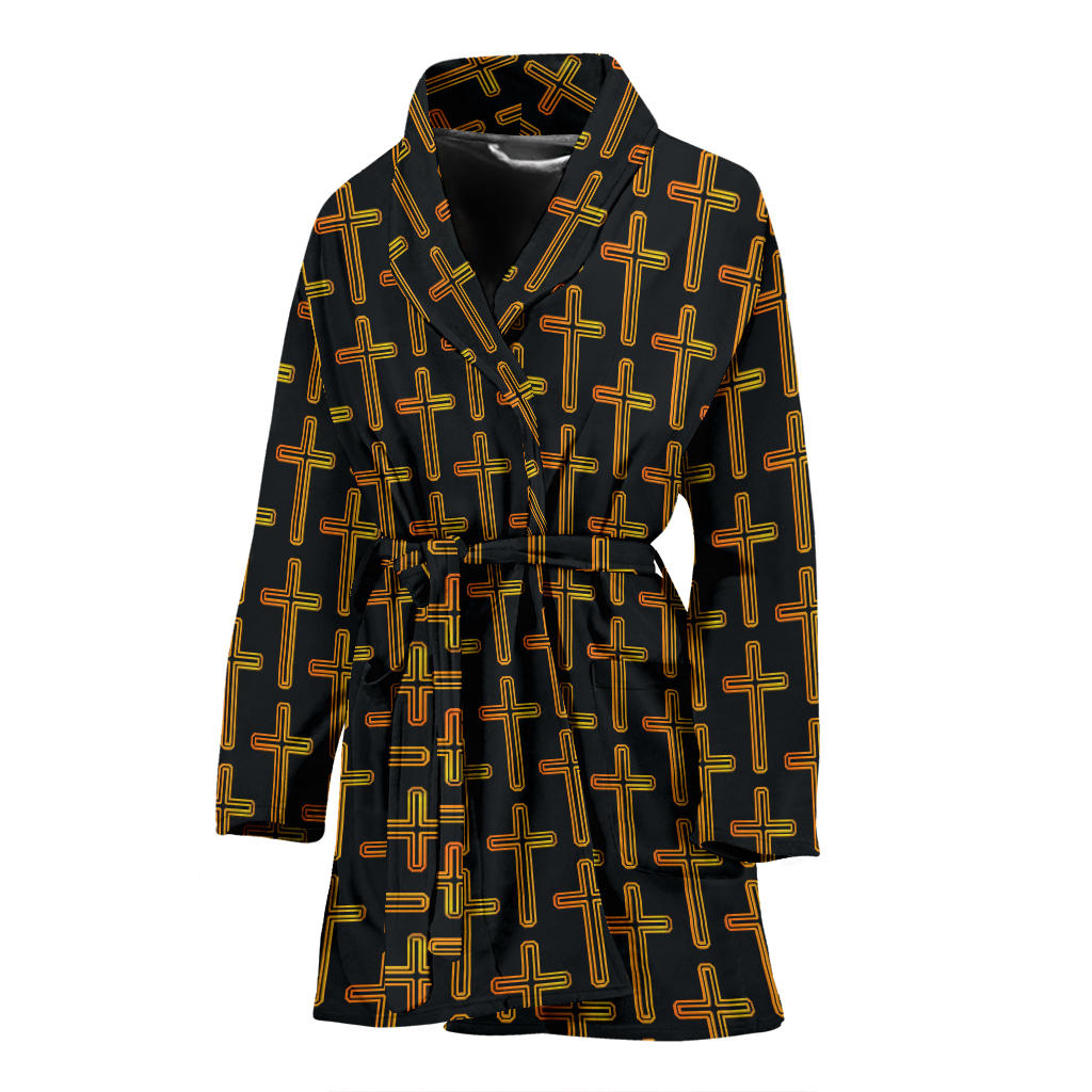 Cross Pattern Print Design 02 Women Bathrobe