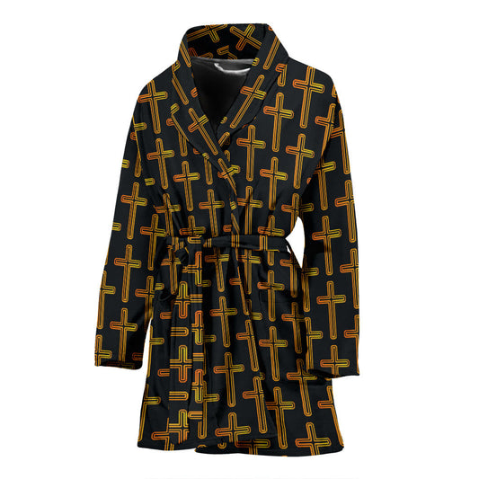 Cross Pattern Print Design 02 Women Bathrobe