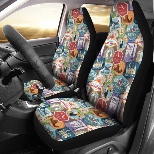 Travel Stamp Print Design LKS301 Car Seat Covers