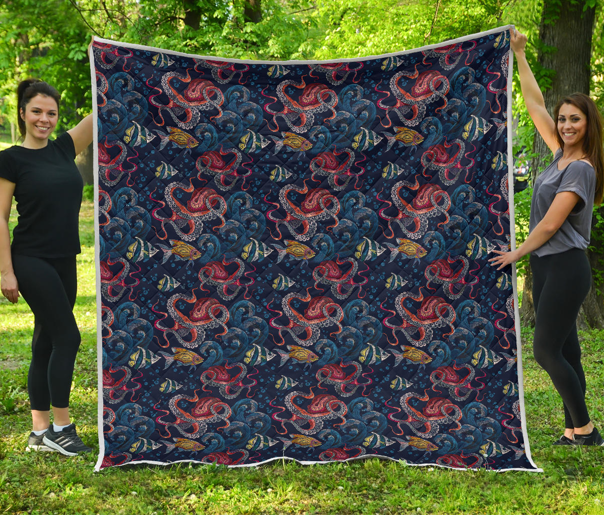 Octopus Deep Sea Print Themed Quilt Bedspread