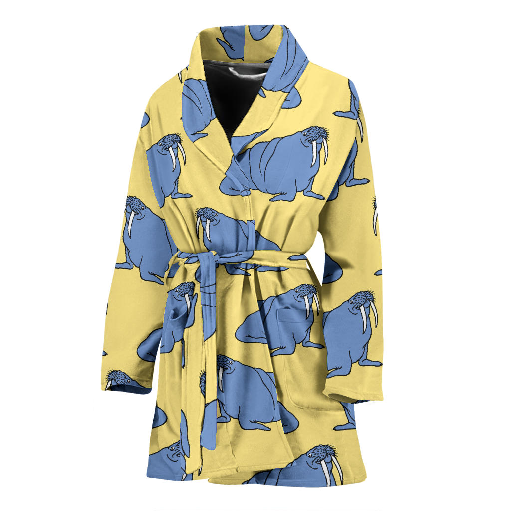 Walrus Pattern Print Design 02 Women Bathrobe