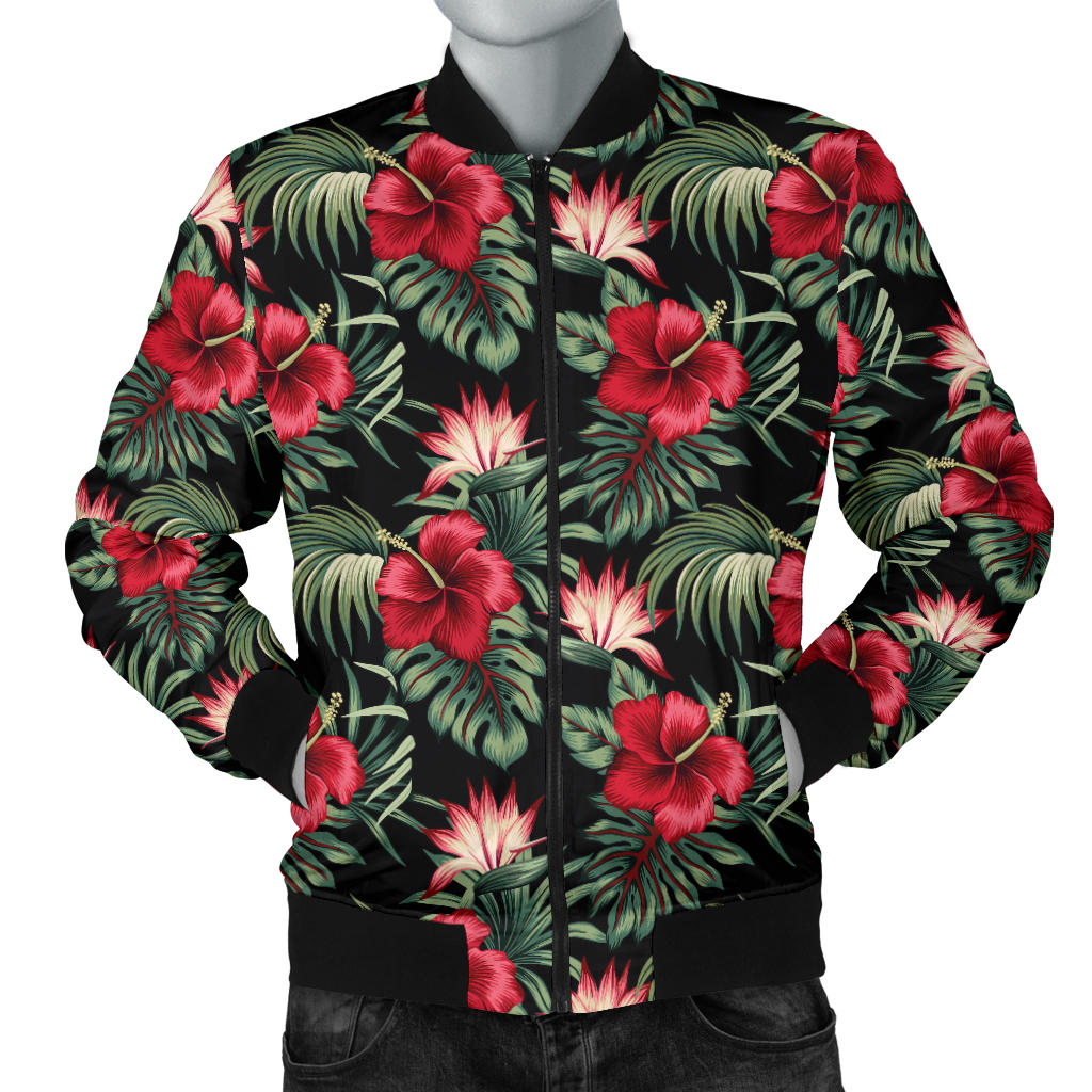 Flower Hawaiian Red Hibiscus Design Print Men Bomber Jacket