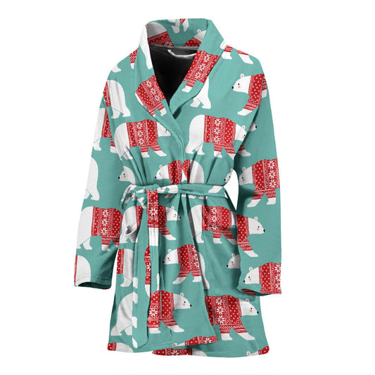Polar Bear Pattern Print Design A04 Women Bathrobe