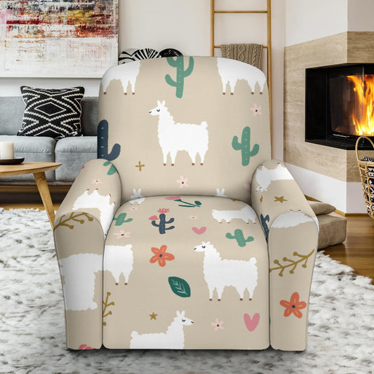 Llama Cactus Pattern Print Design 09 Recliner Slipcover with Pocket