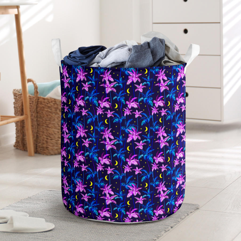 Palm Tree Night Scene Design Print Laundry Basket