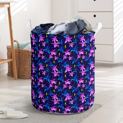 Palm Tree Night Scene Design Print Laundry Basket
