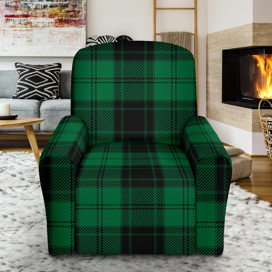 Tartan Green Print Design LKS302 Recliner Slipcover with Pocket
