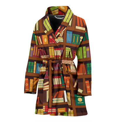 Book Pattern Print Design 06 Women Bathrobe