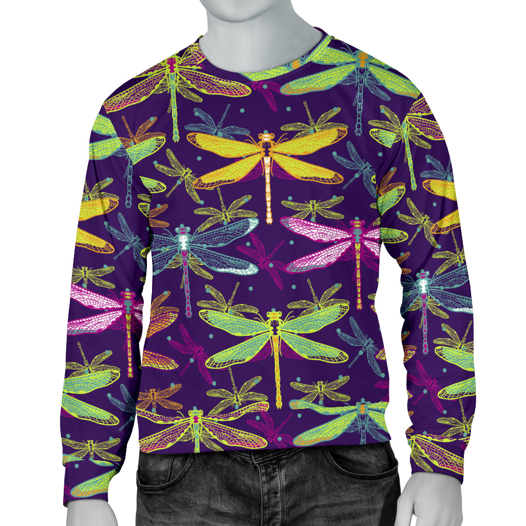 Dragonfly Neon Color Print Pattern Men Long Sleeve Sweatshirt