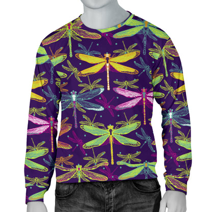 Dragonfly Neon Color Print Pattern Men Long Sleeve Sweatshirt