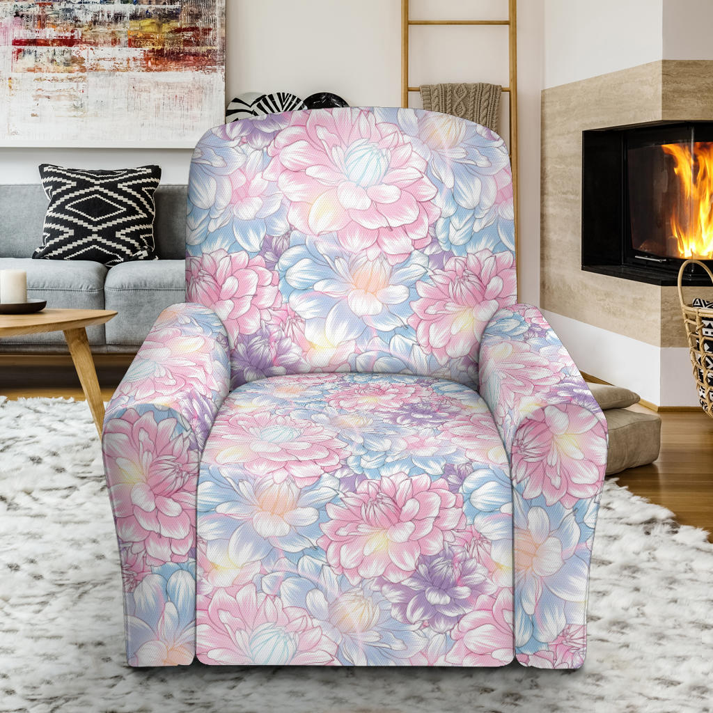 Dahlia Pattern Print Design 01 Recliner Slipcover with Pocket