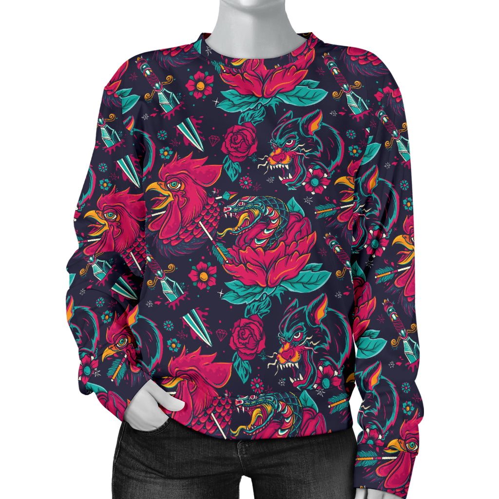 Old School Tattoo Print Women Long Sleeve Sweatshirt
