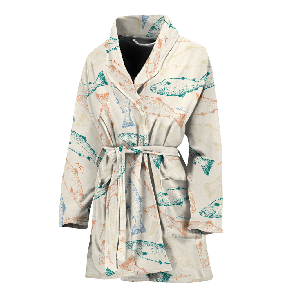 Salmon Fish Print Design LKS305 Women Bathrobe
