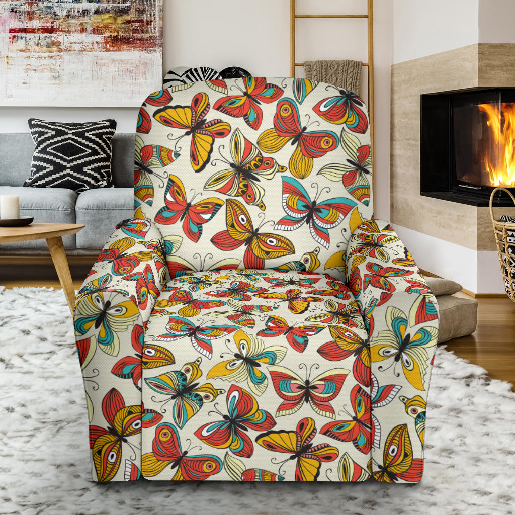 Butterfly Pattern Print Design 02 Recliner Slipcover with Pocket
