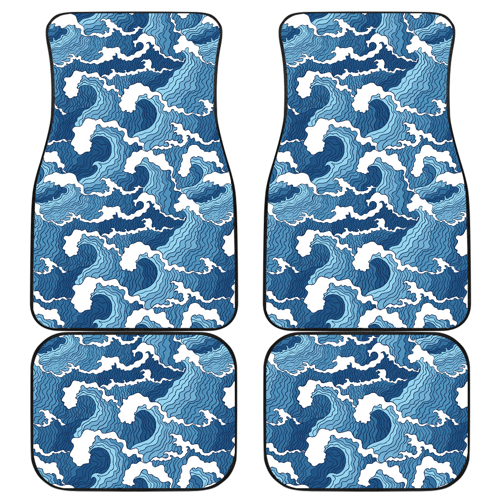 Wave Themed Pattern Print Car Floor Mats Front Back