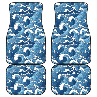 Wave Themed Pattern Print Car Floor Mats Front Back