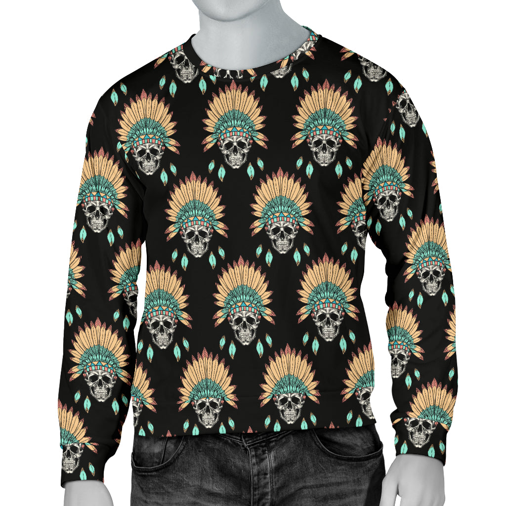 American indian Skull Pattern Men Long Sleeve Sweatshirt