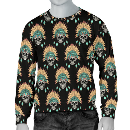 American indian Skull Pattern Men Long Sleeve Sweatshirt