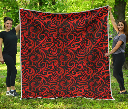 Maori Red Black Themed Design Quilt Bedspread