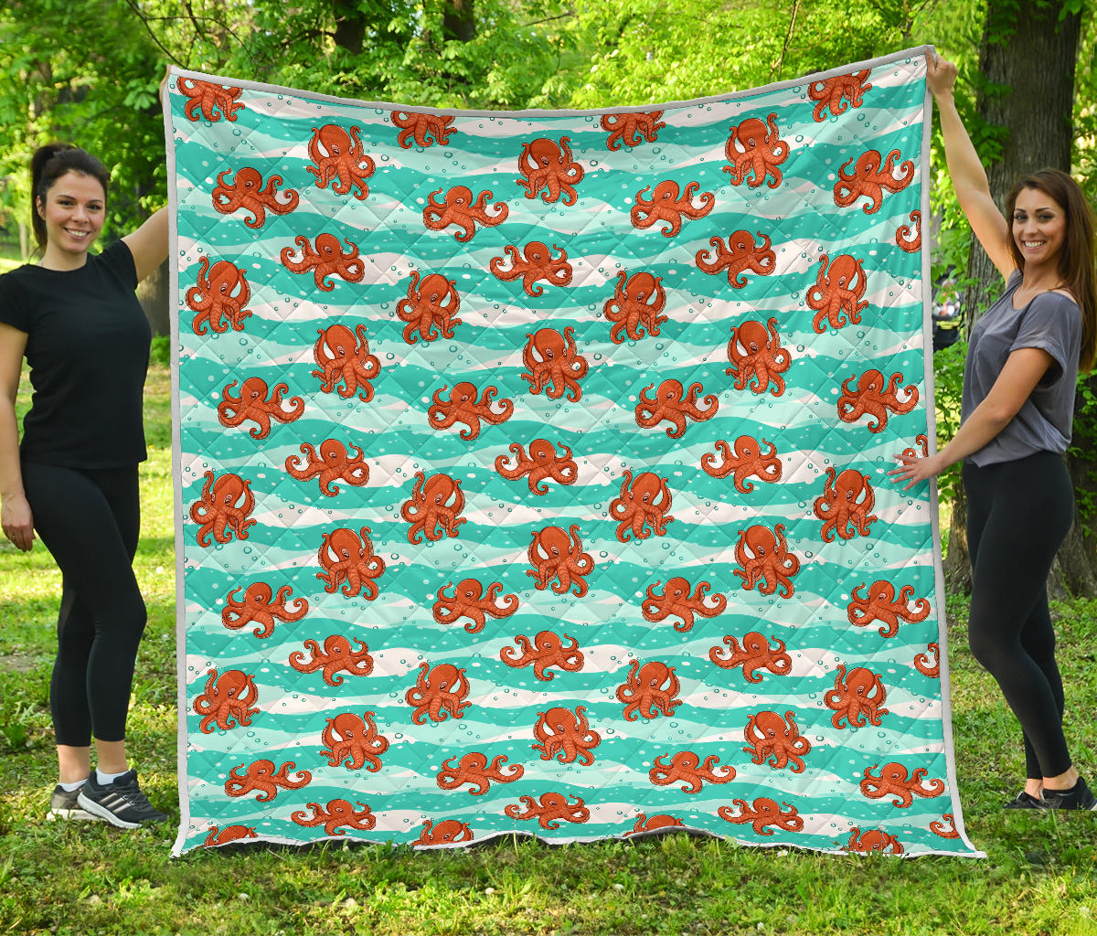 Octopus Cute Design Print Themed Quilt Bedspread