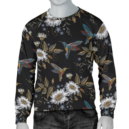 Hummingbird with Embroidery Themed Print Men Long Sleeve Sweatshirt