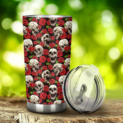 Skull Roses Design Themed Print Tumbler