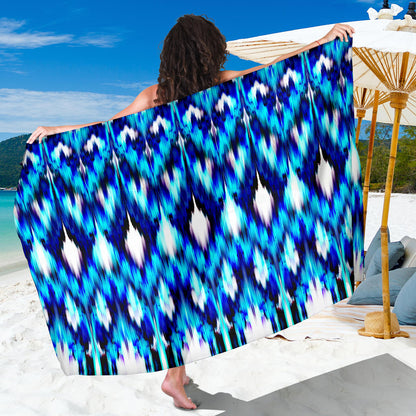 Ikat Blue Pattern Print Design 01 Sarong Pareo Wrap