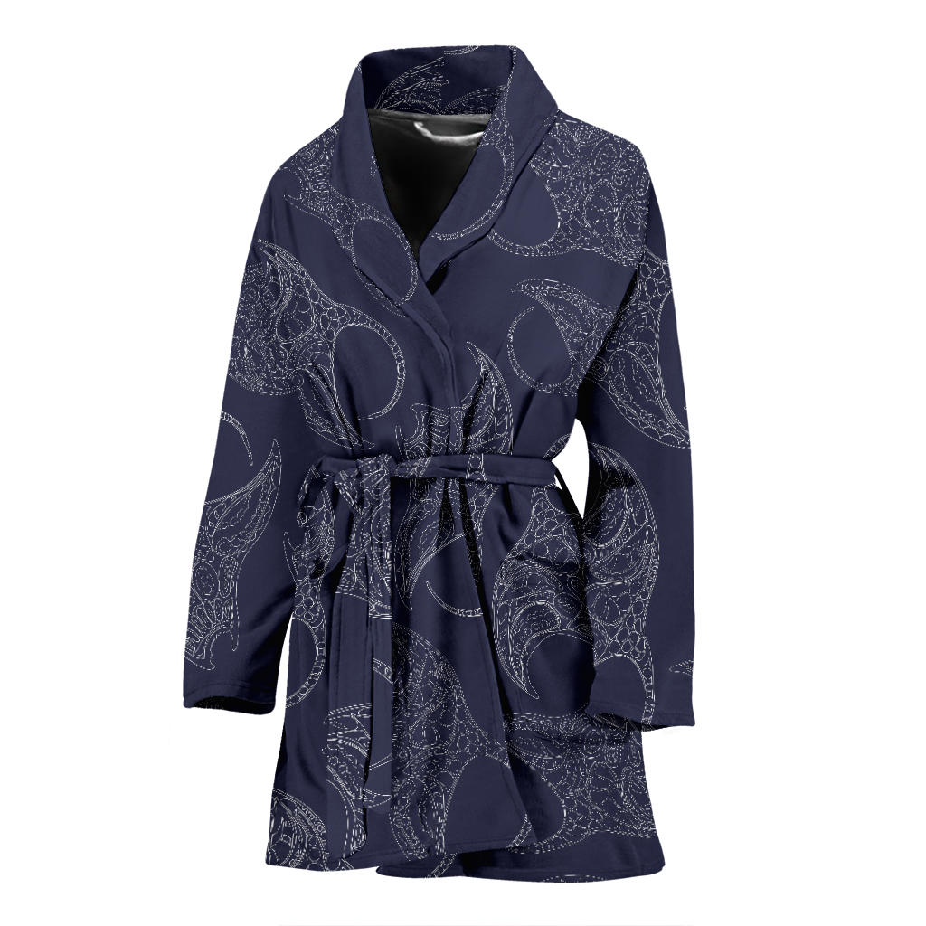 Manta Ray Pattern Print Design 01 Women Bathrobe